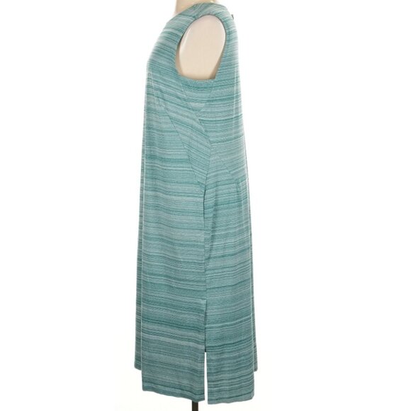 Duluth Trading Co Midi Dress Crewneck Teal Heathered Stripe Stretch Fall Casual - Picture 2 of 6